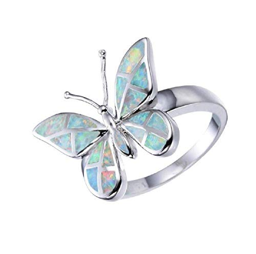 Lzz Fashion Lady Beautiful Butterfly 925 Sterling Silver White Fire Opal Ring Bridal Wedding Jewelry Size 6-10 (US code 7)4