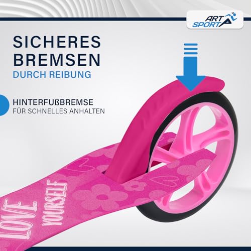 ArtSport Scooter Cityroller Big Wheel 205mm R&auml;der klappbar & h&ouml;henverstellbar - Kinder-Roller ab 3 Jahre - Tretroller bis 100 kg - pink