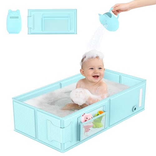 YomauiYee Baby Bathtub,Foldable Toddler Tub with Rinse Cup,Portable Collapsible Bathtub for 6M-5Y, No Assembly Easy to Clean,Ideal Gifts for Baby Shower & Baby Registry Search