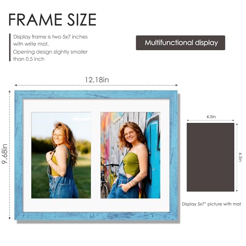 Image of DUENPY 8.5x11 Double 5x7 Picture Frame Double Picture Frame Displays Two 5x7 inch Photos Available Horizontal Wall Mounting Display and Vertical Blue