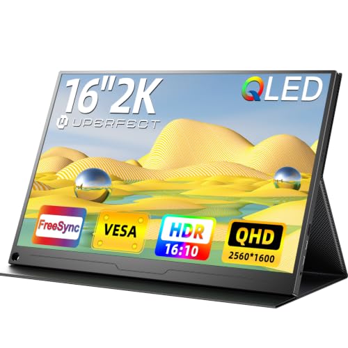 Portable Monitor 2K 16 Zoll UPERFECT Tragbarer Monitor Mobile Display mit 2560*1600 1500:1 Hohes Kontrastverhältnis 400 Nits IPS Screen HDMI USB C für PC Laptop Handy Xbo Switch PS4/5, VESA-kompatibel