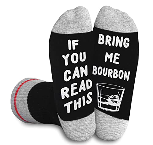 Funny Socks，Gifts for Dad, 'If You Can Read This Bring Me Bourbon', The Perfect Fathers Day Or Birthday Present, Men Gift Socks. (F18)2