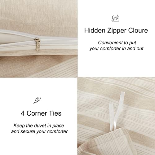 Stripe Duvet Cover King Size Beige Reversible Quilt Cover Soft Microfiber Bedding Set with 2 Pillow Cases (Beige, 220x230cm)