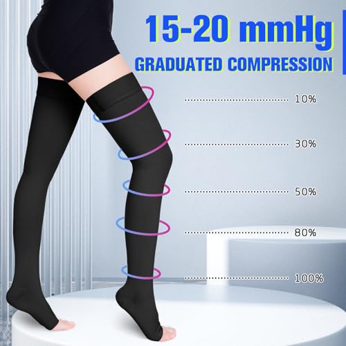 Image of 15-20 mmHg Compression Stockings for Women & Men, Thigh High Compression Socks Medical Graduated Compression Support for Edema, Varicose Veins