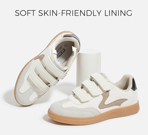 LUCKY STEP Women's Casual Fashion Retro Sneakers Classic Gum Sole Hook and Loop Tennis Footwear Anti Slip Skate Trainers Trendy Walking Shoes3