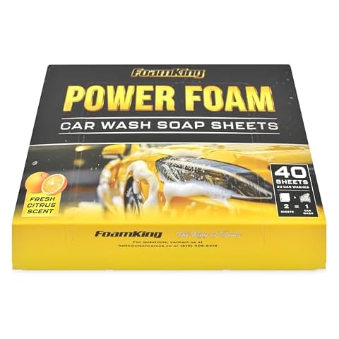 Foam King Car Wash Soap Sheets - 20 Car Washes, No Plastic Bottle, Concentrated Foam Wash Soap - For Foam Cannons, Foam Guns, Bucket Wash. Safe for Cars, Trucks, Motorbikes - 40 Sheets, Citrus Scent Cover