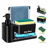 Dispensador de Jabon Cocina 4 en 1 con 2 Esponjas, Set Dispensador de Jabon con Soporte para Trapos y Esponjas, Dispensador...