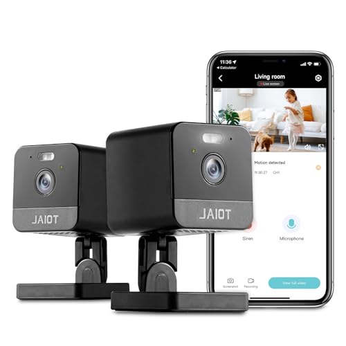 JAIOT 1080P Plug-in Indoor Security Camera, 2.4GHz WiFi Camera with Phone App for Home, Color Night Vision, Motion Detection,Cloud/SD Card Storage, 2-Way Audio, Works w/Alexa, 2-Pack…