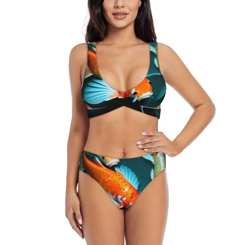 Maillot de bain deux pièces imprimé carpe koï bikini contrôle du ventre