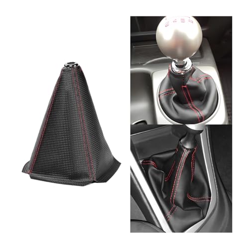 Zpana Car Shift Boot Cover, PU Leather Manual Automatic Vehicle Shifter Lever Knob Dust Protector, Dustproof Gear Shift Protection Sleeve Gaiter, Universal Auto Accessories(Carbon Texture Red Line)