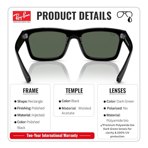 Image of Ray-Ban RB4396 WARREN BIO-BASED Rectangle Shaped Sunglasses for Men & Women with Official RAYBAN Eyewear Kit