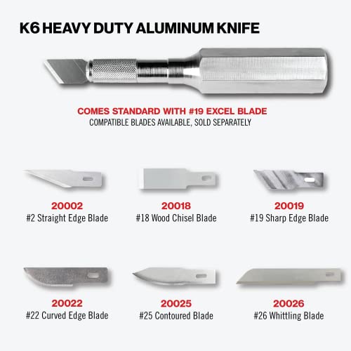 Excel Blades K6 Heavy Duty Cutting Knife - Hexagonal Metal Grip Handle - Angled Blade Sharp Hobby Knife - Cutting Tool For Precision Cutting And Trimming Of Paper, Plastic, Wood #TOP2