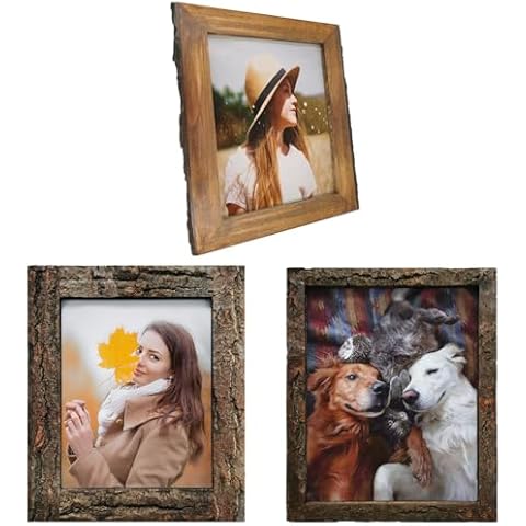 IKEREE 3pcs Rustic Wood Picture Frame 8x10 with Natural Real Bark,Wood Photo Frames for Desktop Display and Wall Mounting. Cover