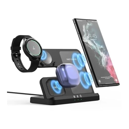 Carregador 3 Em 1 Para Produtos Samsung Sem Fio Wireless rápido Estação de carregamento Dock Linhas S24, S23, S22, S21, S20, Linha Note, Linha Z Flip e Linha Z Fold, Linha Galaxy Watch 6, 4, 3, Active