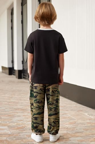 Image of Arshiner Boy's Pants Set - 2 Piece ColorBlock Short Sleeve T-Shirt and Active Pants - Casual Clothing Outfits 5-12 Years