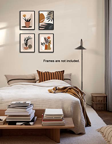 Mid Century Boho Leaf Print - Aesthetic Pictures Unframed 8X10 Inches Bohemian Wall Art Decoration Modern Abstract Plant Paper Poster Paintings Aesthetic Artwork For Girls Bedroon Kitchen Office Decor #TOP7