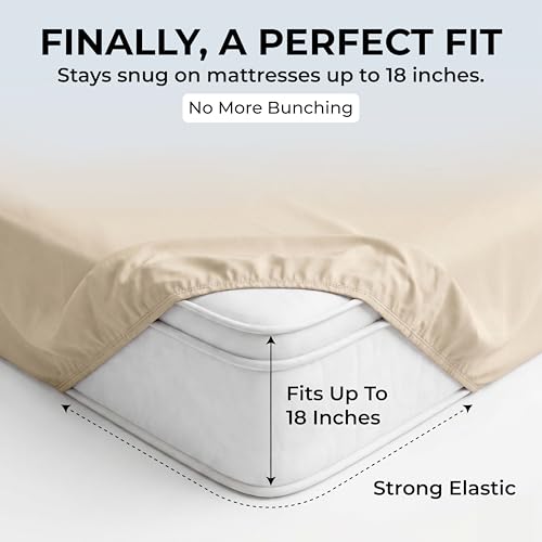 Twin XL Sheet Set, 500 TC Single-Ply Cotton Sateen, 3-Piece, Cream Beige by Mayil Manor - Used condition - Image 4