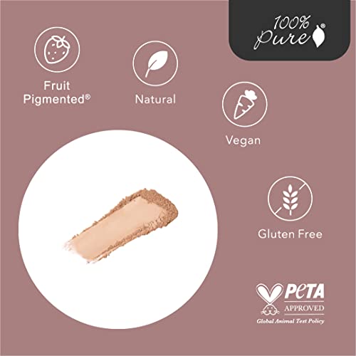 100% Pure Powder Foundation Matte Finish Face Makeup - Oil Absorbing Pressed Poreless Concealer - Vegan Fruit Pigmented Peach Bisque Color (Medium Shade W/ Yellow Undertones) - 0.32 Oz #TOP4