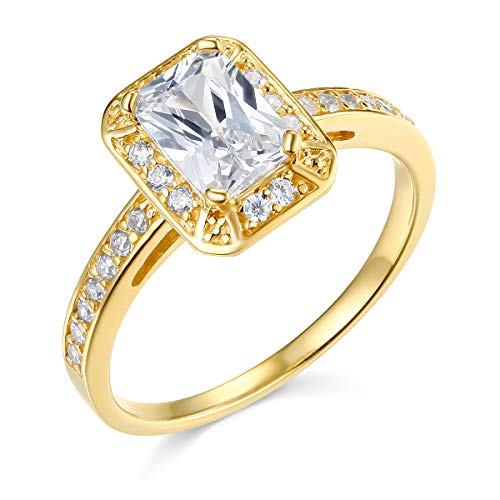 Wellingsale Ladies Solid 14k Yellow -OR- White Gold Polished CZ Cubic Zirconia Radiant Cut Engagement Ring with Side Stones2