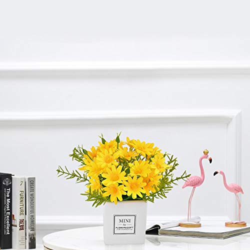 Aifusi Artificial Flowers, Daisy Flower With Vase Silky Artificial Daisies Bouquet Fake Plant Bonsai For Home Office Wedding Decoration, Table Centerpieces Arrangement, Windowsill Decor #TOP5