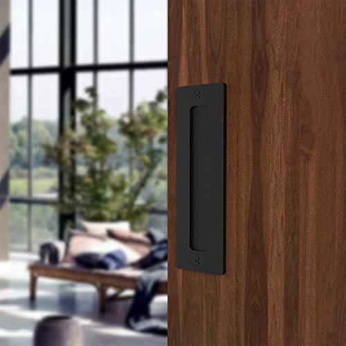 Orgerphy 7” Black Barn Door Finger Pull Handle And 10" Latch Set | 7 Inch Heavy Duty Steel Gate Handle | For Barn Door Gates Garages Sheds #TOP5