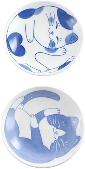 Pokinge 4Pcs Cute Cat Soy Sauce Dish,Japanese-style Ceramic Plates Cartoon Lucky Cat Pattern Seasoning Plates Appetizer Dessert Sushi Sauce Dishes for Kitchen