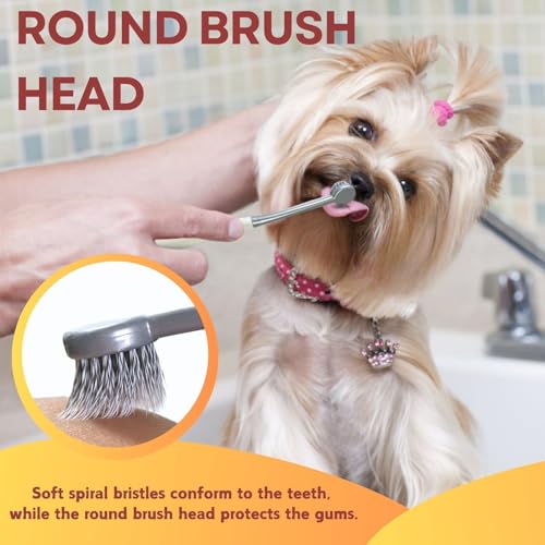 Image of Dog Toothbrush 4Pack Round Head Dog Tooth Brush Kit Soft Pet Toothbrush for Sensitive Teeth mit Anti-Slip Rubber Handle for Pet Plaque Dental Care
