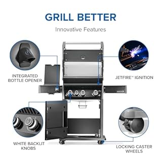 Napoleon Rogue PRO 425 Propane Gas Grill with Infrared Side Burner, Black, Durable 4-Burner Backyard Grill