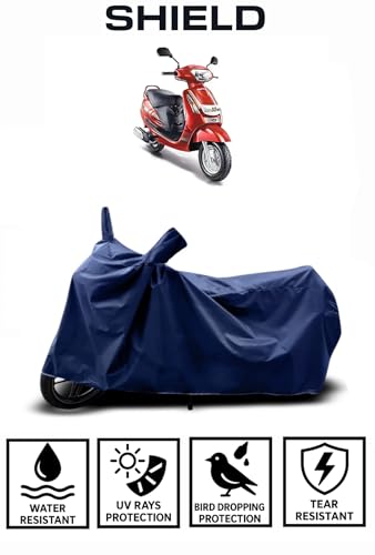 Image of Shield Heavy Duty Scooty Cover for Mahindra Duro | All-Season, Tear-Proof Fabric | with Side Mirror Pocket & Buckle Belt | Mahindra Duro Scooty Cover (Blue)