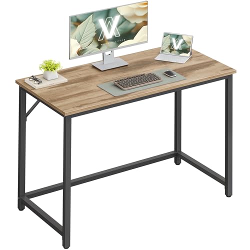 VASAGLE Escritorio, Mesa Oficina Pequeña y Estación Trabajo, Mesa para Teletrabajo, Estudio, Dormitorio, 50 x 100 x 76 cm, Estilo Moderno, Estructura Metal, Marrón Camello y Negro Tinta LWD041K01