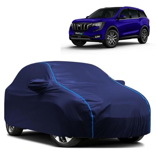 Image of Kerwa Car Body Cover Waterproof with XUV 700, Dust & UV Resistant All-Weather Proof Full Body Cover, Blue with Blue Lining, Triple Stitch Elasticated Bottom with Mirror Pocket