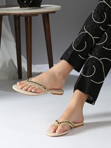 Image of Inc.5 womens Womens Gold Ethnic Embellished Round Toe Flats Euro 41 Slip-On