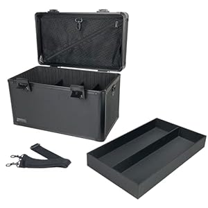 Vaultz Portable Safe Box – 14 L x 9.12 H x 8.5 Inch Large Storage Box with Lock, Mesh Pocket & Adjustable Compartments for Cash, Documents and Valuables – Tactical Black