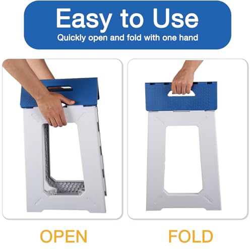 Foldable Waterproof Plastic Corner Stool for Bathroom - Foldable Non-Slip Shower Bench/Bathtub Stool for the Elderly, Blue-White Color Scheme,Holds Up to 330 lbs, 17.7 inches