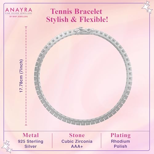 Image of 925 Sterling Silver Adjustable Bracelet for Women | Solitaire Heart Crystal Tennis Design | Elegant Sparkling Daily Wear Jewellery | Stylish Gift for Girls & Women