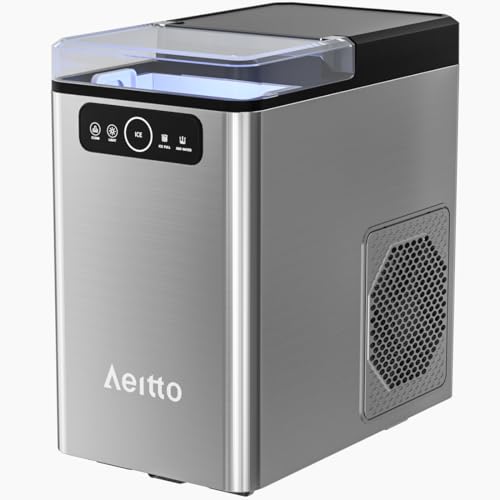 Aeitto Nugget Ice Maker Countertop, Pellet Ice Machine Soft Chewable Ice 40lbs/Day, One-Click Operation, Auto Self-Cleaning Crushed Ice Makers Stainless with Scoop for Home/Kitchen/Office (Silver)