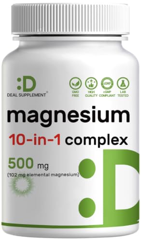 Magnesium Complex 500mg, 240 Veggie Capsules – 10-in-1 Glycinate, Citrate, Malate, Oxide, & More...