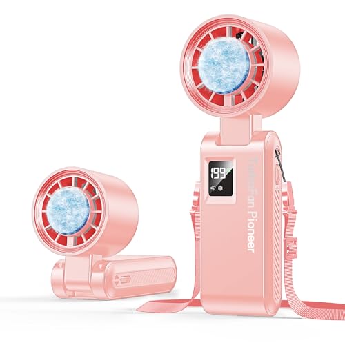 Image of Portable Handheld Fan with Ice Cooling, 7.5m /s High Speed Turbo Fan, 150 Foldable 4-in-1 Personal Neck Fan, 199 Speed Stepless Control, USB-C Rechargeable for Travel, Makeup, Hiking,Pink