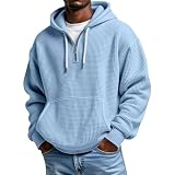 Mokaloha Mens Sweatshirts Quarter Zip Long Sleeve Waffle Hoodie Oversized Casual Loose Hooded Sweatshirt Winter Lightweight Warm Clothes with Pockets Plus Size Fall Fashion Clothing Going Out Blue