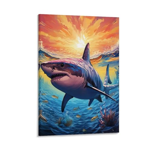 Affiche toile requin pour habiller un mur vide de chambre ou salon 20x30cm