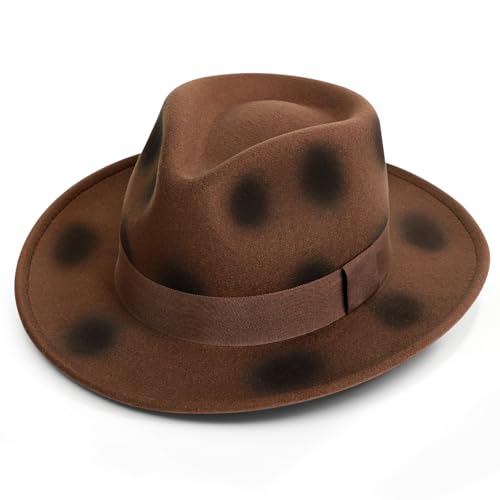 ZEKLZD Burned Brown Fedora Hat for Adult Zombie Nightmare Hats Horror Movie Killer Cosplay Halloween Costume Accessory