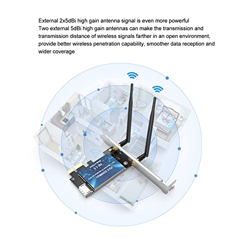 Placa PCIe WiFi para PC, placa de rede sem fio de banda dupla Bluetooth 4.1 Adaptador sem fio PCIE c