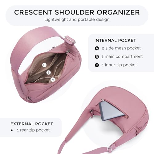 POIUGOYA Nylon Quilted Crescent Shoulder Bag for Women, Triple Zip Pockets - image 5