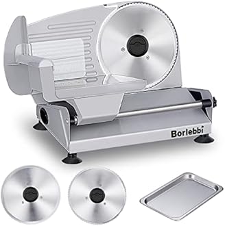 Meat Slicer, 200W Electric Food Slicer with 2 Removable 7.5" Stainless Steel Blades and Stainless Steel Tray, Child Lock Protection, Adjustable Thickness, Food Slicer Machine for Meat Cheese Bread
