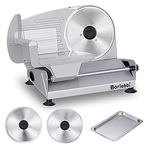 Meat Slicer, 200W Electric Food Slicer with 2 Removable 7.5″ Stainless Steel Blades and Stainless Steel Tray, Child Lock Protection, Adjustable Thickness, Food Slicer Machine for Meat Cheese Bread