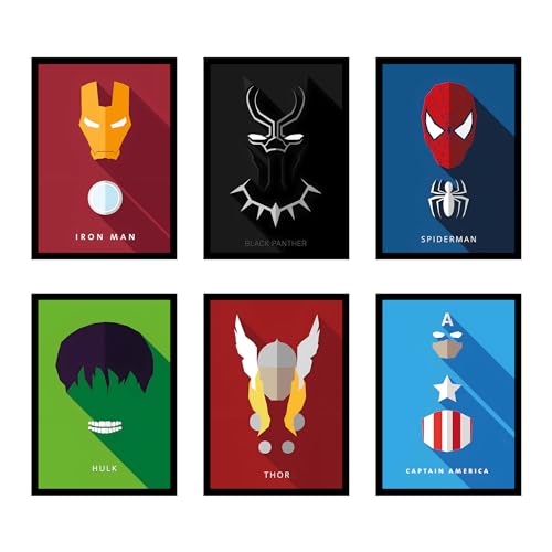 Image of CodersParadise Wood Superhero Avatar Wall Poster Frames - Pack of 6 | Framed Aesthetic Posters | 8 x 12 cm A4 Size Decorative Wall Art for Living Room, Bedroom, Home & Office Decor