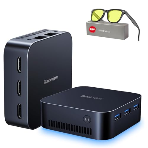 Blackview MP80 Mini PC Intel Alder Lake N97(with 3-Year Warranty), 16GB LPDDR5 RAM 512GB SSD, Mini Desktop Computer Support 3*HDMI 4K, Dual LAN, WiFi 5/BT 4.2, Big Fan/LED Light for Home Office