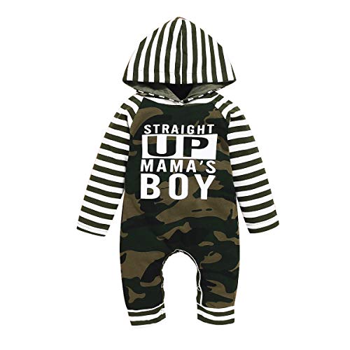 Baby Boys Long Sleeve Hoodie Romper, Funny Letter One-Piece Jumpsuit Coverall, Infant Fall Clothes (Straight Up Mamas Boy, 12-18 Months)