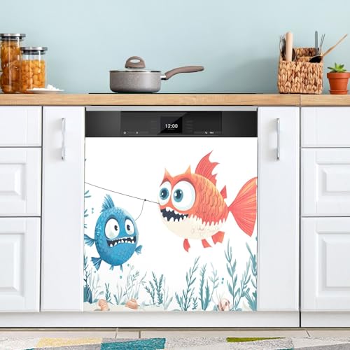 Cubiertas magnéticas para lavavajillas, diseño de peces, decoración de cocina, 23 x 26 pulgadas