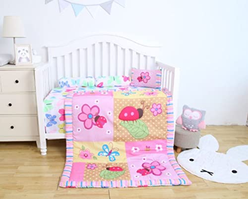 Image of Petals Dreams Baby 5 pcs. Bedding Set | Riversible Comforter Blanket & Bedsheet Set for (0-5 Years) | Baby Crib Bedding Set (Flora Pink)